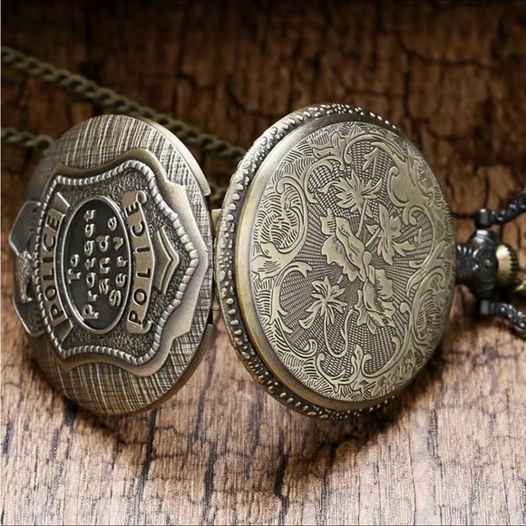 Police Pocket Chain Watch Protect and Serve Quartz Analog Watch Unisex Gift - Picture 4 of 13